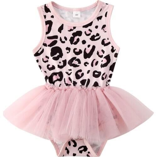 Newborn Baby Girl Clothes Leopard Print Tulle Sleeveless Romper Dress Jumpsuit One-Piece Outfit Cotton Clothes 0-24M