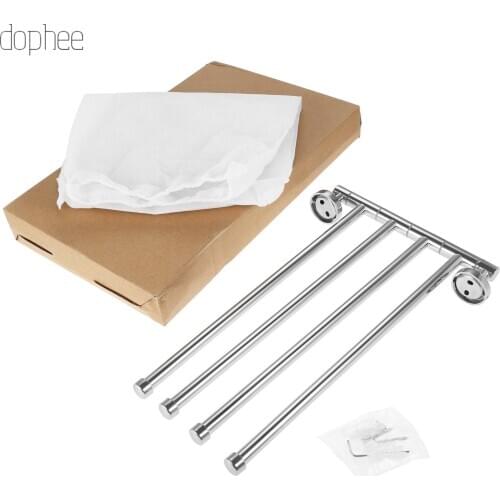 Dophee 1pc Stainless Steel Swivel 4 Swing Arm Towel Holder Bar Rail Hanger Rack Wall Mounted For Bathroom