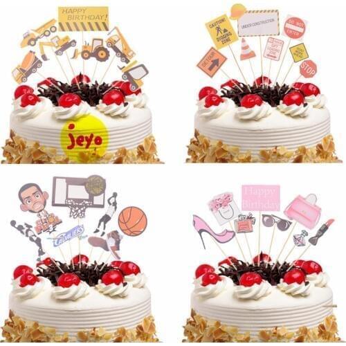Basketball Cake Toppers DIY Excavator Cupcake Topper Perfume Clown Cake Flags Kids Happy Birthday Wedding Bride Party Baking DIY