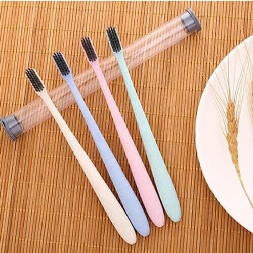Eco Friendly Wheat Black Bamboo Toothbrush Oral Care Teeth Soft Medium Bamboo Brush Dental Cleaning Tools Tounge Cleaner