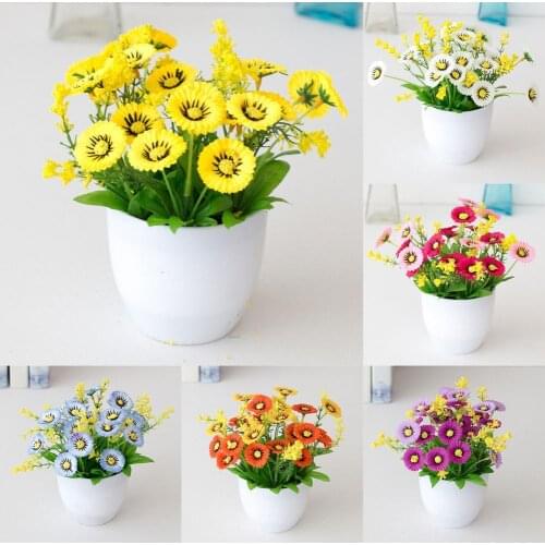 Artificial Flower Pot Chrysanthemum Desktop Decor Plastic Everlasting Fake Potted Plant for Balcony Flower Pot