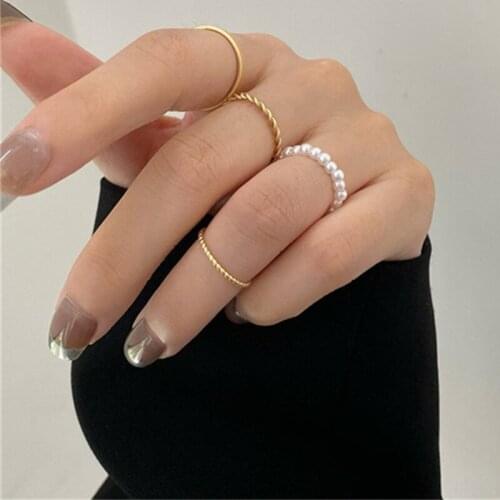 Trendy Gold Sliver Color Pearl Chain Rings Set For Women Fashion Geometric Star Moon Ball Heart Ring 2021 Party Jewelry