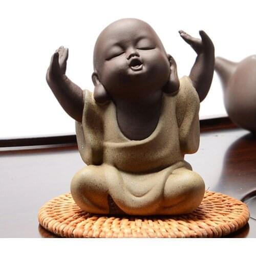 Creative office desk decoration handmade figurine little monk purple clay tea pet Chinese kungfu tea play ceremony teaware