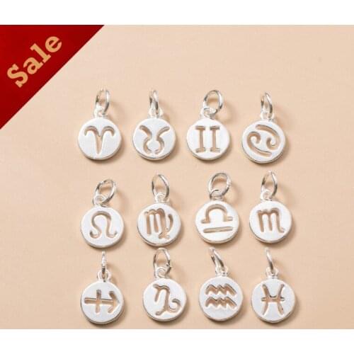 Lo Paulina Solid 925 Sterling Silver 12 Constellation Charms Round Plates For Jewelry Gifts Making