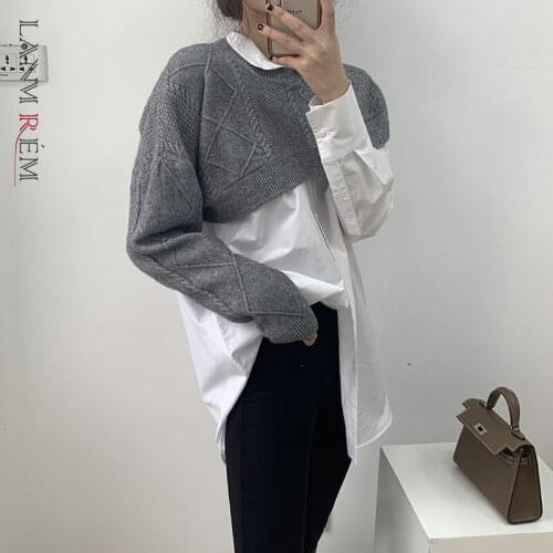 LANMREM Short Irregular Knitted Sweater Women Solid Pullover 2021 Autumn Winter Fashion Tide Top Clothing Female 2C2161