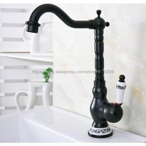 Black Oil Rubbed Brass Bathroom Sink Basin Faucet Single Ceramic Handle Single Hole Deck Mounted basin tap Nnf657