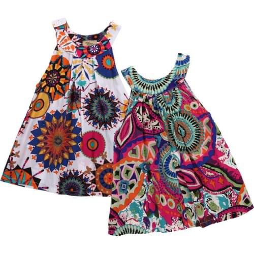 FOCUSNORM Toddler Baby Kids Girl Summer Dress Floral Bohemian Sleeveless Dress Princess Party Pageant Dresses
