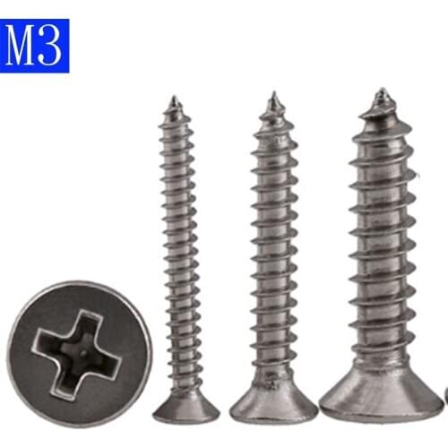 M3 304 Stainless Steel Flat Head Phillips Self Tapping Screws Wood Screws GB 846 DIN 7982