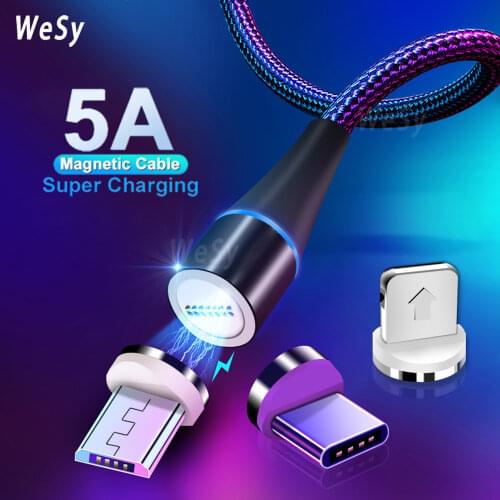 5A Magnetic Cable Type-C Micro Usb Super Fast Charging Data Cable For iPhone Huawei Samsuang Xiaomi Charger Magnet Charging Wire