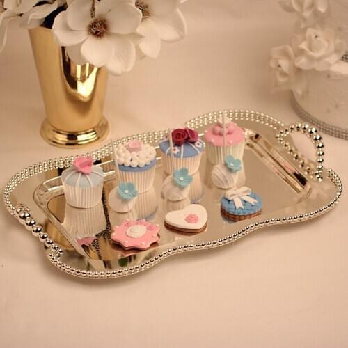 Metallic silver plated bead wave fruit cake dessert plate