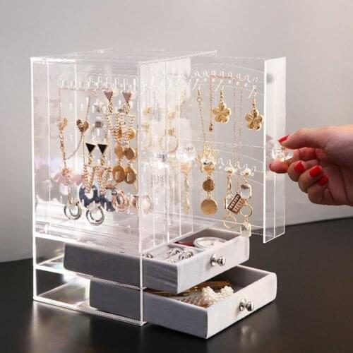 Multifunctional Earrings Transparent Black Storage Box Home Jewelry Necklace Jewelry Dustproof Storage Rack Jewelry Display Rack