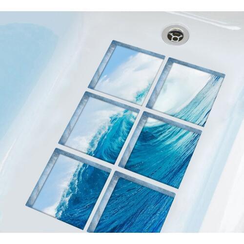 6pcs Fashion Bathroom Anti-slipp Flooring 3d Mural Kitchen Waterproof Sea Wave Creative Wall Sticker Bathtub 3d Sticker