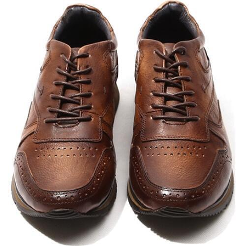 New leather shoes mens casual shoes mens gunuine leather breathable platform shoes Carving handmade shoes