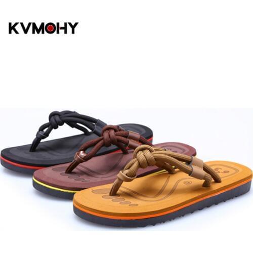 Slippers Men Flip-flops Fashion Couple Beach Slippers EVA Sole Waterproof Sandals Pantoufle Homme Black Kahaki 37-44