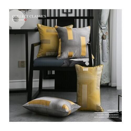 Nordic Geometric Yellow Jacquard Pillowcase Home Decor Living Room Bedroom Sofa Decorative Cushion Cover Free Shipping