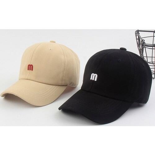 Unisex Solid Color Korean Style INS M Letter Embroidery Baseball Hat Female Summer Fashion Soft Top Cap Student Sunhat For Women