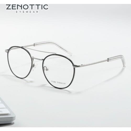 ZENOTTIC Pure Titanium Glasses Frame for Men Women Round Myopia Optical Eyewear Ultralight Double Bridge Prescription Eyeglasses