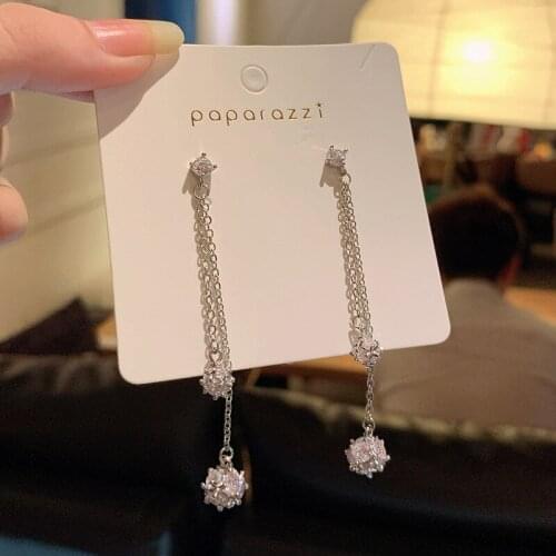 Origin Summer Luxury Circle Ball Metallic Dangle Earring for Women Textured Long Tassel Chain Rhinestone Earring Jewellery