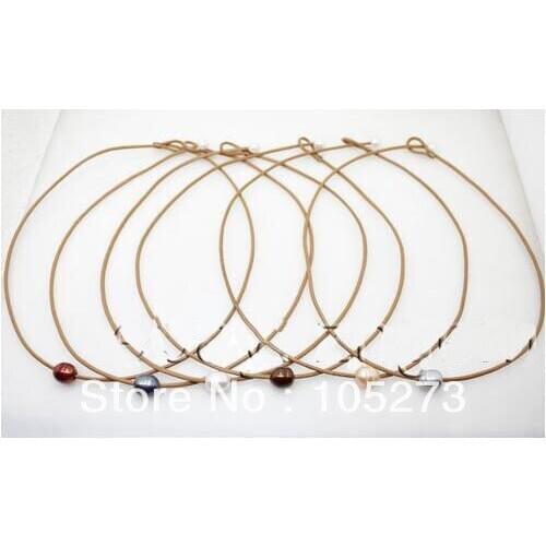 Wholesale Lot 6pcs Big Mix Pearl Pendant Necklace Brown Leather Chain Fashion Jewelry AA 9-12MM 15inch New Free Shipping