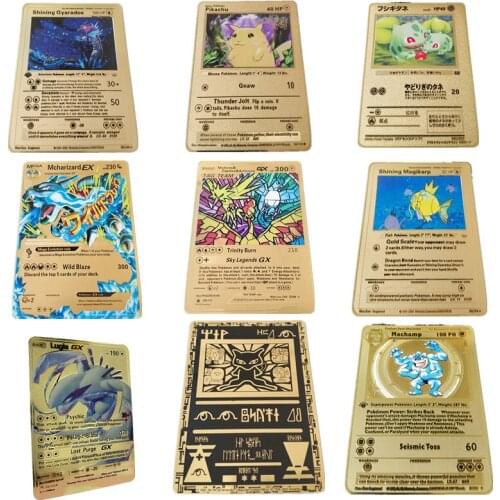 Popular Pokemon Game Card Anime Fighting Pikachu Metal GX EX Fire-breathing Dragon Catman Shining Ho Tag Trio Collection Card