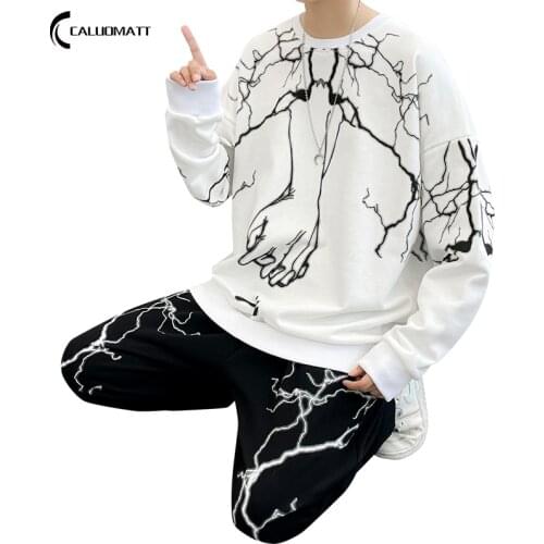 Casual Men Tracksuit Set Mens Printed Autumn Outfit 2021 New Fashion Plus Size Mens Joggers Set Sport Wear 2 PCS Male Clothing