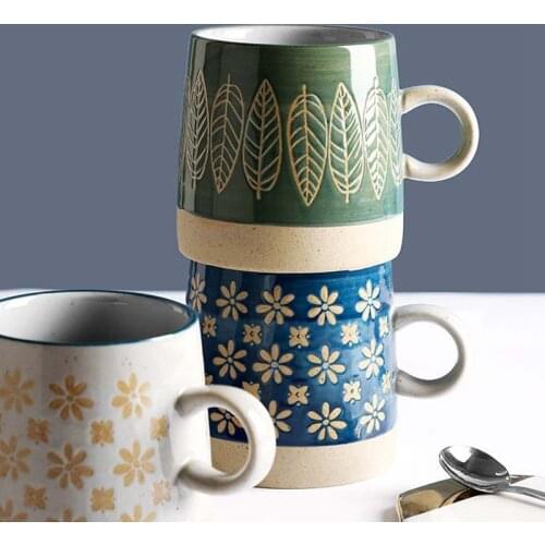 Simple Ceramic Coffee Mug Japanese Retro Cup Office Household Breakfast Milk Tea Drinking Cups Cold Water Pottery Porcelain Mugs