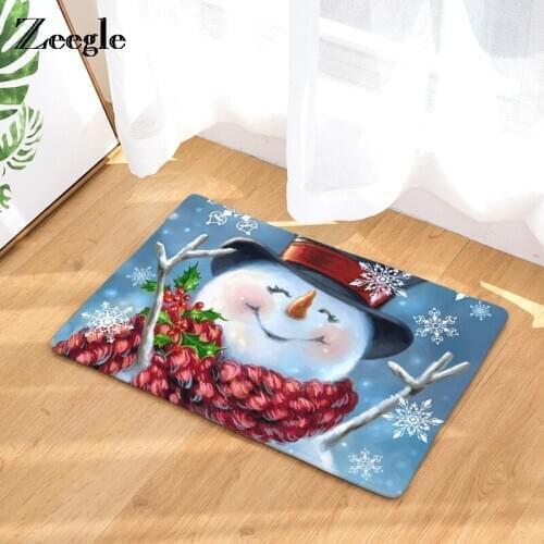 Zeegle Christams Snowman Printed Corridor Mat Welcome Entrance Door Mats Anti-slip Bedroom Carpet Kitchen Rugs Home Decor Crafts