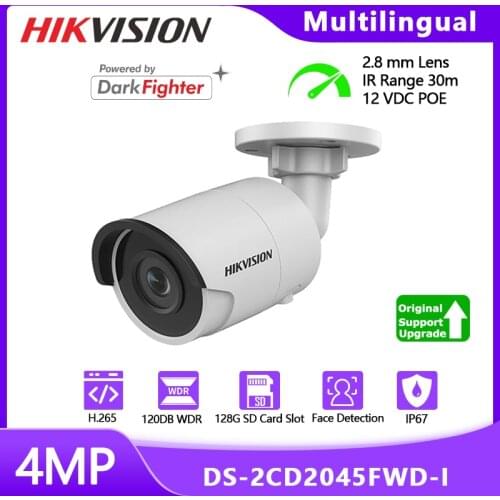 Hikvision Bullet Network Camera DS-2CD2045FWD-I HD4MP Full Color Night Vision IR30M H.265 Card Slot Face Detection POE IP Camera