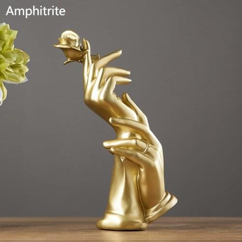 Gold Resin Statue For Decoration Home Decor Statues Abstract Sculpture Modern Figures Love Rose Statue Valentines Day Gift