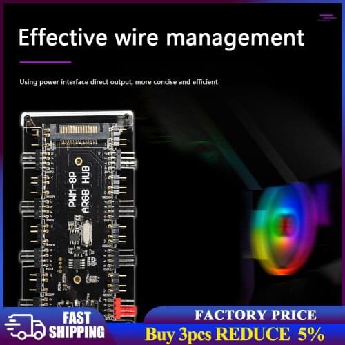 Extension Cable Splitter Adapter Controller 1 to 8 Fan HUB 12V 4 Pin PWM ARGB Splitter for PC Light Cooler Control Adapter