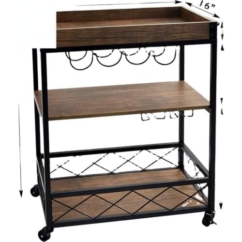 Rolling kitchen cart 3-Tier Storage Cabinet Kitchen Cart with glass holder