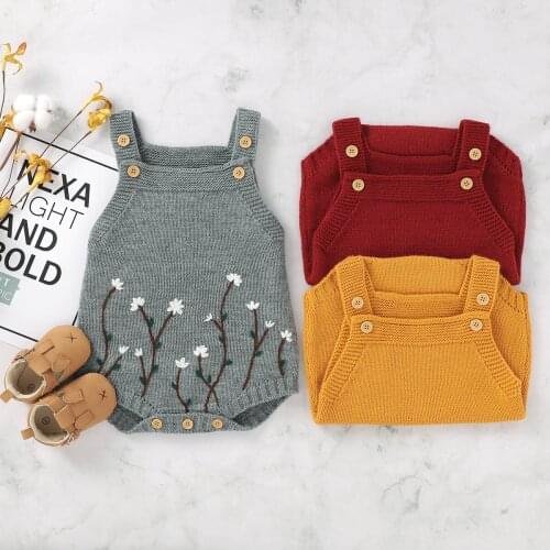 2020 Winter 0-18M Baby Girl Playsuit Sweater Cute Fall 3D Flowers O neck Knited Sleeveless Top Romper Infant One Piece
