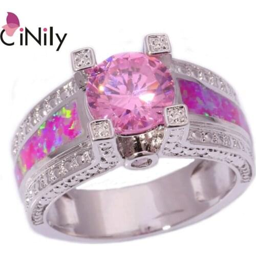 CiNily Created Pink Fire Opal Pink Zircon Cubic Zirconia Silver Plated Wholesale for Women Jewelry Gift Ring Size 7 8 9 OJ6132