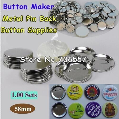 100 Sets 2-1/4" 58mm Pin Back Metal Pinback Button Supply Materials for Professional All Steel Badge Button Maker