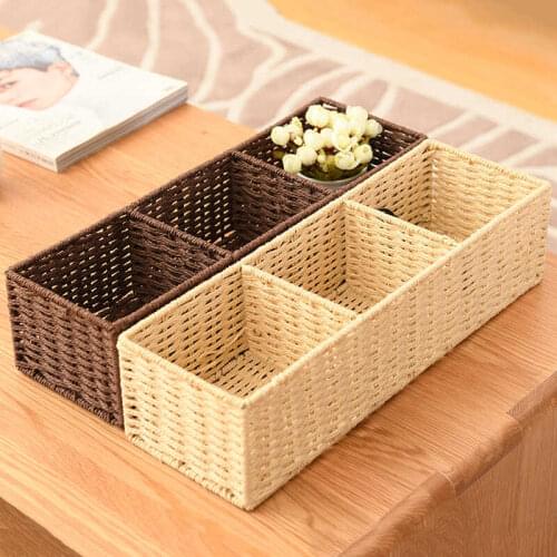 2021New Straw Desktop Storage Box Simple Sundries Storage Box Creative Grid Living Room Storage Storage Box Stationery Storage