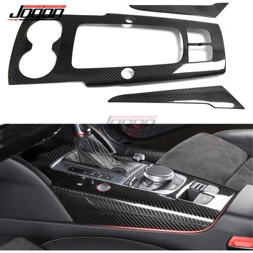 LHD Carbon Fiber 3 pcs For Audi A3 S3 RS3 2014 - 2018 Car Interior Moldings Console Gear Shift Panel and Side Strip Cover Trim