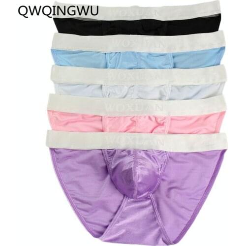 5PCS Mens Underwear Fashion Men Bright Briefs Underpants Male Sexy High Fork Silky Brief Shorts Man Gay Underwear Panties