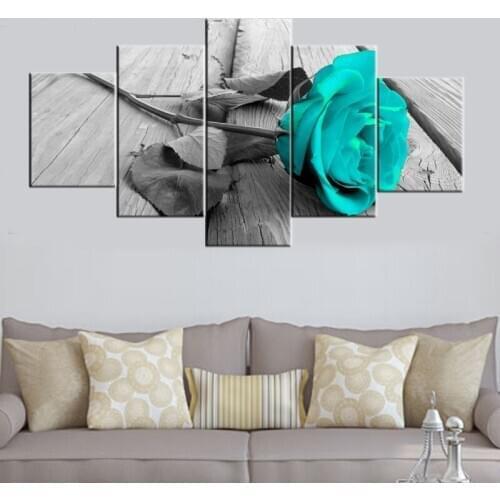 5 Pcs Unframe Beautiful Rose Flower Light Blue HD Wall Picture Decorative Oil Painting On Canvas Home Decoration For Living Room