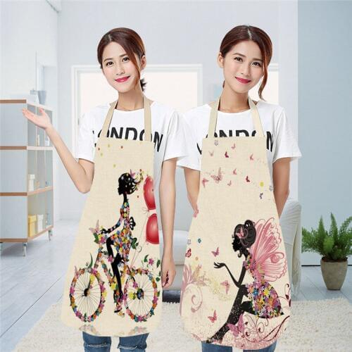 68*55cm Kitchen Apron Funny Dog Bulldog Cat Printed Sleeveless Cotton Linen Aprons for Men Women Home Cleaning Tools Aprons