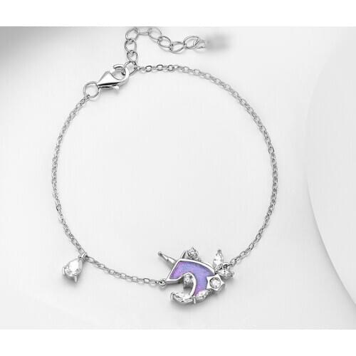925 Sterling Silver Handmade Crystal Unicorn Water Drop Charm Bracelet &Bangle For Women Wedding Jewelry SL157