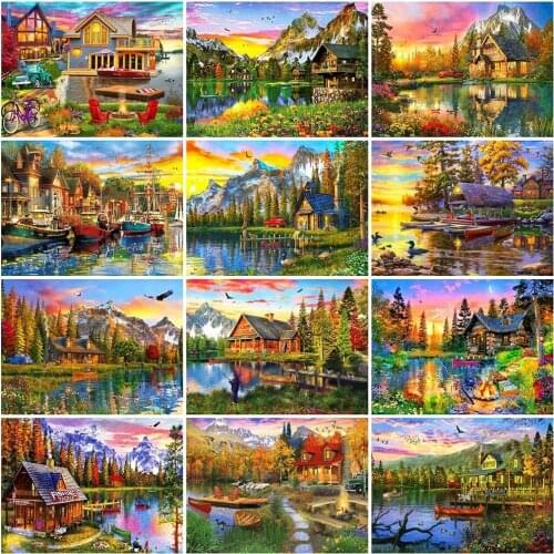 Full Square Diamond Embroidery Seaside Mosaic Art 5D Diy Diamond Painting Boat Landscape Cross Stitch Handmade Gift Home Decor