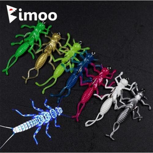 Bimoo 10PCS Soft Stonefly Lure Bait for Crappie Stripper Trout Fishing Small Fishing Lure with Hook Green Pink White Blue Silver