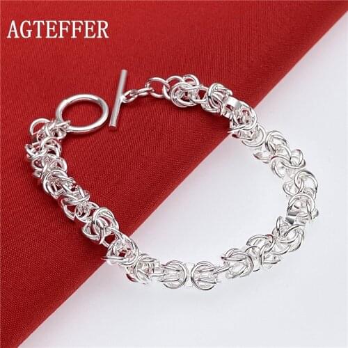 AGTEFFER 925 Sterling Silver TO Buckle Bracelet Men And Women Classic Fashion Wedding Party Jewelry Gifts