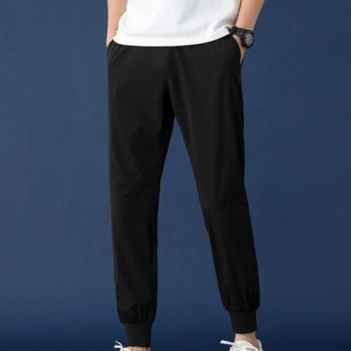 Hot Sale Fashion Casual Men Pants Solid Color Mid Rise Ankle Tied Casual Smooth Pencil Pants Ankle Tied Streetwear Clothing