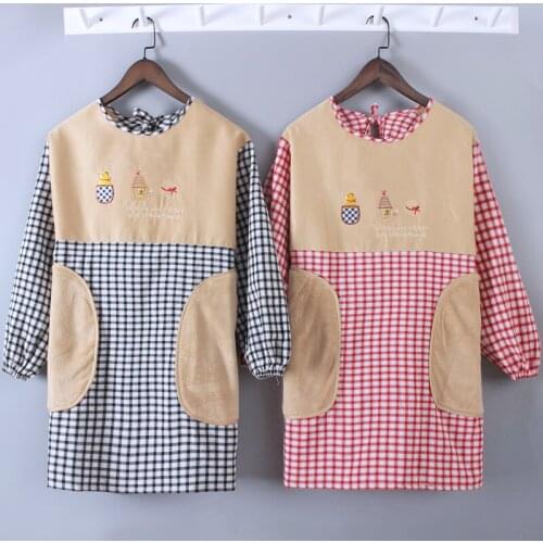 Long-sleeved home kitchen cooking apron housework anti-greasy womens fashion Korean smock overalls short coat smock