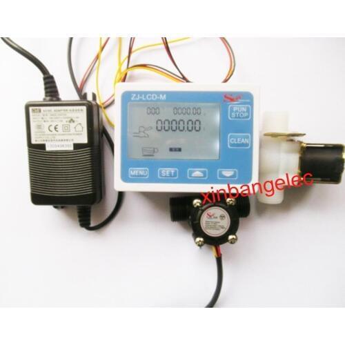 G1/2" Water Flow Control LCD Display+Flow Sensor Solenoid valve Power Adapter