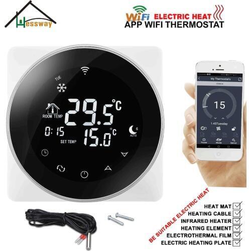 HESSWAY Aluminum alloy EU 16A programmable WIFI THERMOSTAT Carbon fiber heating cable for Double sensor