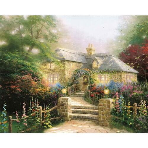 Hollyhock House Thomas Kinkade HD Canvas Oil painting Print Living Room Bedroom Hotel Wall Picture Art Home Decoration
