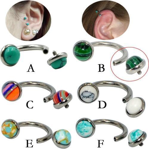 CHUANCI 1 PC 316L Surgical Steel&Stone Internally Thread Horseshoe Circular Barbell Captive Bead Ring Piercing Body Jewelry 16g