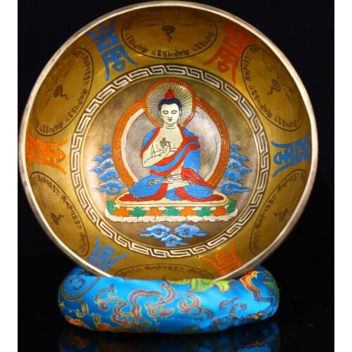 Tibet Temple Collection Old Bronze Gilt Tracing Guanyin Bodhisattva Buddha eight treasures Bowl sound bowl Town House Exorcism